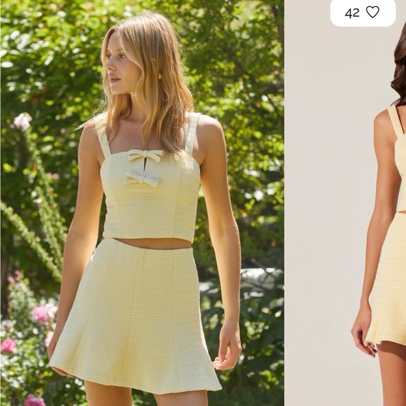 ASTR The Label Yellow Kiona Tweed Bow Crop Top - Picture 5 of 12
